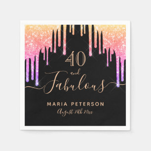 Serviette En Papier 40 fabuleux anniversaire noir rose parties scintil