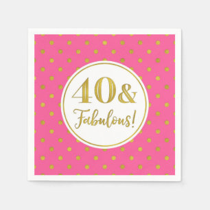 Serviette En Papier 40 & Fabuleux Anniversaire Rose Blanc Or