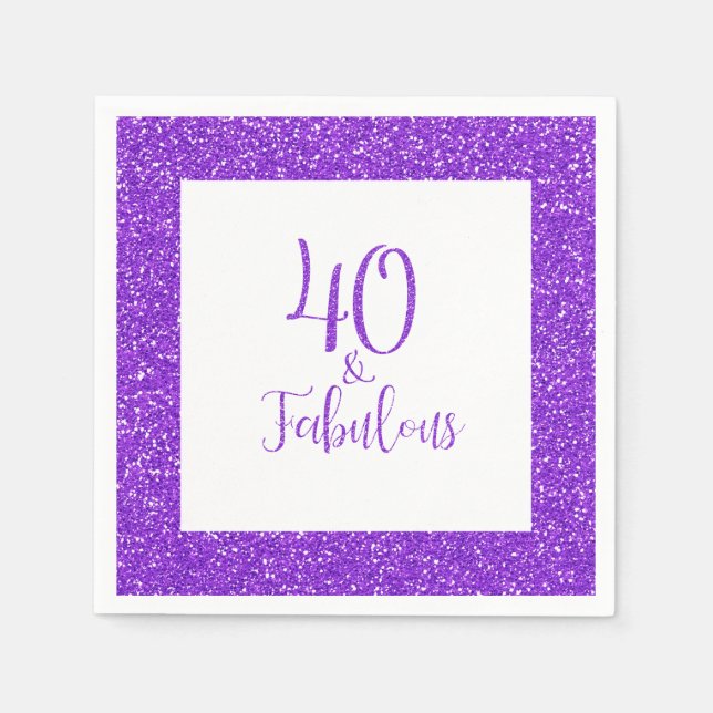 Serviette En Papier 40 & Fabuleux anniversaire Sparkly Purple Parties  (Devant)