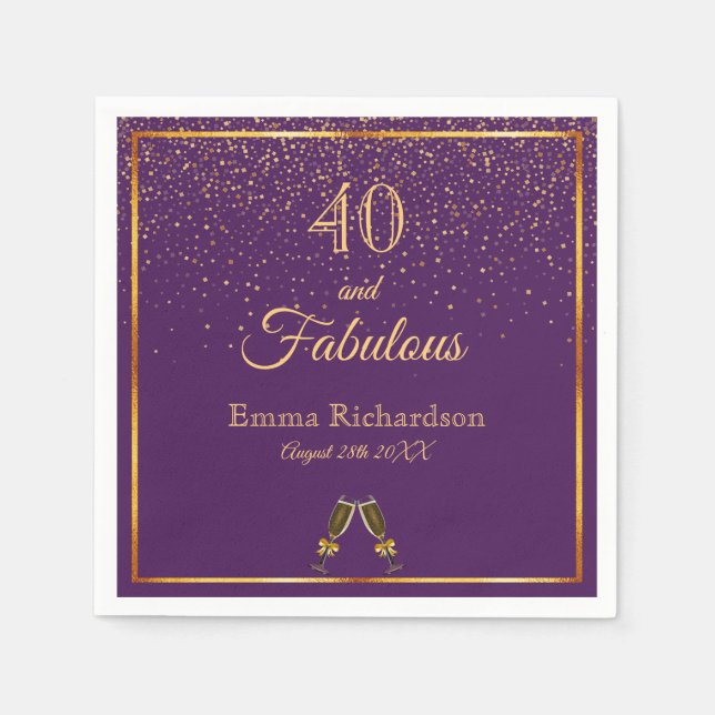 Serviette En Papier 40 fabuleux nom or violet amusant (Devant)