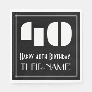 Serviette En Papier 40e anniversaire : Art Déco Inspiré Look "40" + No