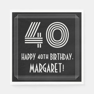 Serviette En Papier 40e anniversaire : Art Déco Inspiré Look "40" + No