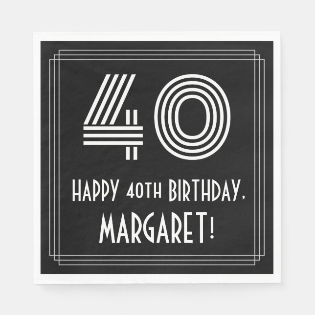 Serviette En Papier 40e anniversaire : Art Déco Inspiré Look "40" + No (Devant)