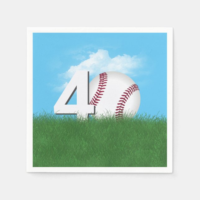 Serviette En Papier 40e Anniversaire Baseball En Herbe Verte (Devant)