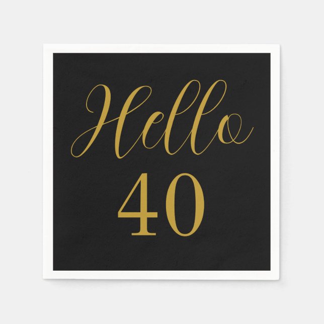 Serviette En Papier 40e anniversaire Black Gold fête d'anniversaire (Devant)