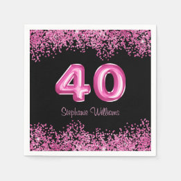 Serviette En Papier 40e anniversaire Black Pink Balloons Parties scint
