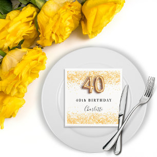 Serviette En Papier 40e anniversaire blanc or nom de parties scintilla