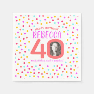 Serviette En Papier 40e anniversaire corail coloré confetti photo pers