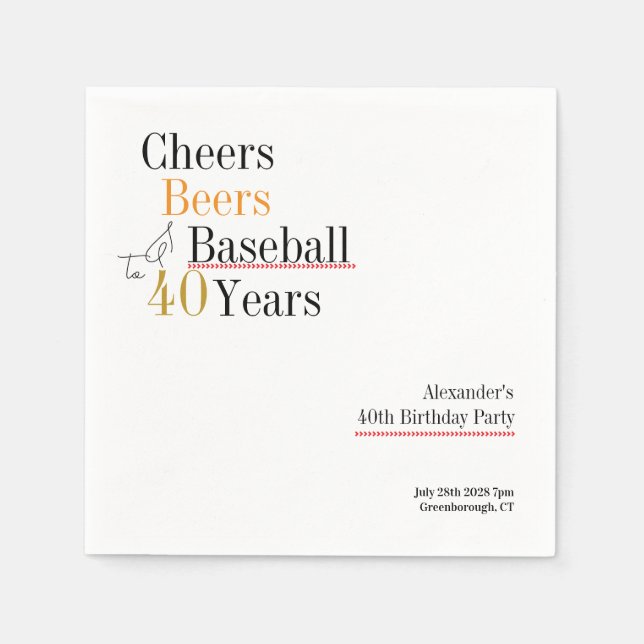 Serviette En Papier 40e Anniversaire de Baseball Salue Bières Mini Fêt (Devant)
