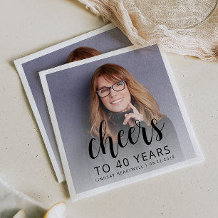 Serviette En Papier 40e anniversaire de la fête Photo Black Script Che