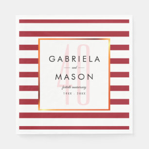 Serviette En Papier 40e anniversaire de Mariage Classic Ruby Stripe
