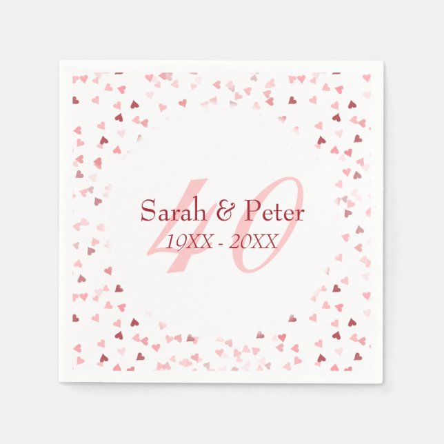 Serviette En Papier 40e Anniversaire de Mariage Cœurs de Confettis Rub (Devant)