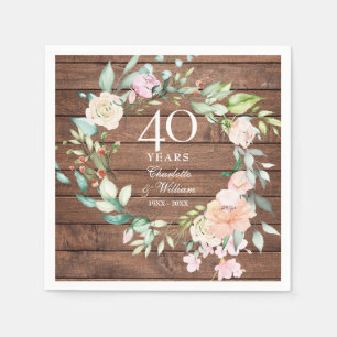 Serviette En Papier 40e anniversaire de mariage en bois rustique Rubis