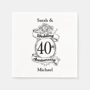 Serviette En Papier 40e anniversaire du Mariage de Ruby noir et blanc