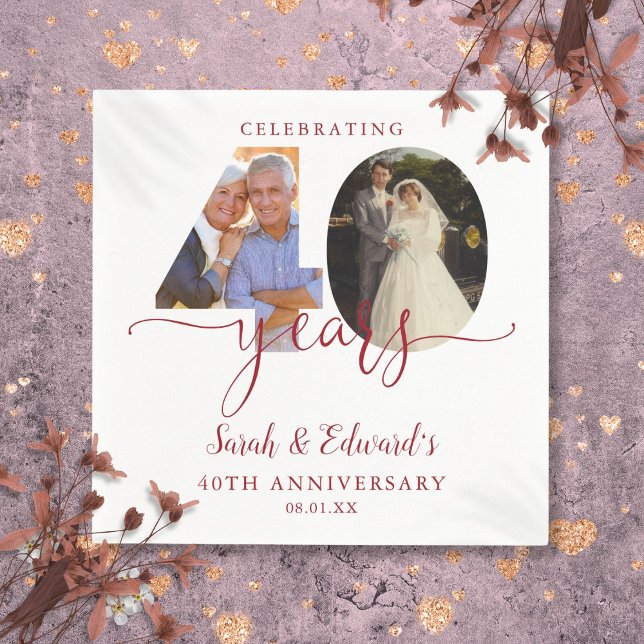 Serviette En Papier 40e anniversaire du Mariage Ruby 2 Photo (40th Wedding Anniversary Ruby 2 Photo Napkins)