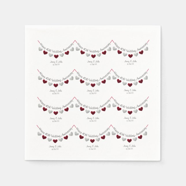 Serviette En Papier 40e anniversaire du Mariage Ruby argent et serviet (Devant)