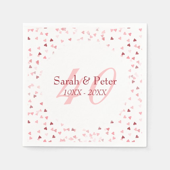 Serviette En Papier 40e anniversaire du Mariage Ruby Hearts Confetti (Devant)