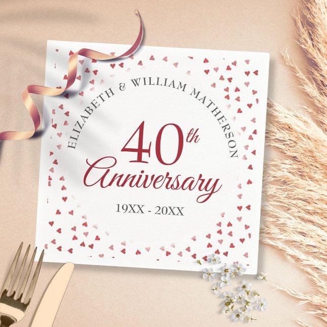Serviette En Papier 40e anniversaire du Mariage Ruby Hearts Confetti (Créateur téléchargé)