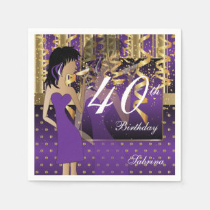 Serviette En Papier 40e anniversaire Fille Cocktail Fun Pourpre