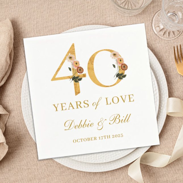 Serviette En Papier 40e anniversaire Fleur sauvage de fête 40 ans d'am (Créateur téléchargé)
