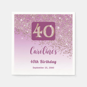 Serviette En Papier 40e anniversaire Joli Rose Parties scintillant or