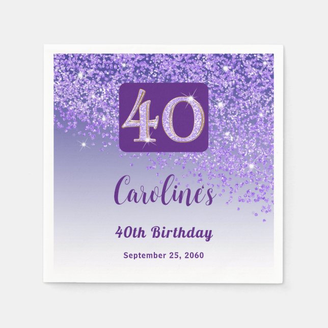 Serviette En Papier 40e anniversaire Jolie Parties scintillant pourpre (Devant)