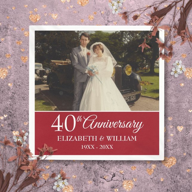 Serviette En Papier 40e anniversaire Mariage photo Elegant Ruby (40th Anniversary Wedding Photo Elegant Ruby Napkins)