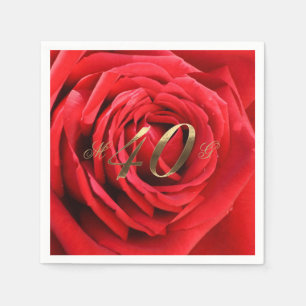 Serviette En Papier 40e anniversaire Mariage Roses rouges Coeur élégan