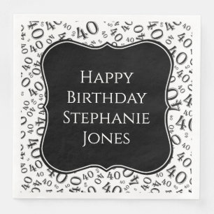 Serviette En Papier 40e anniversaire noir/blanc Motif aléatoire 40