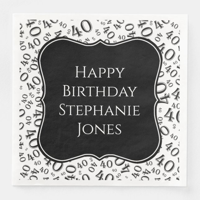 Serviette En Papier 40e anniversaire Noir/Blanc Motif numéro de suppor (Devant)