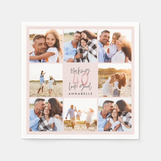 Serviette En Papier 40e anniversaire rose girly parties scintillant ph (Devant)