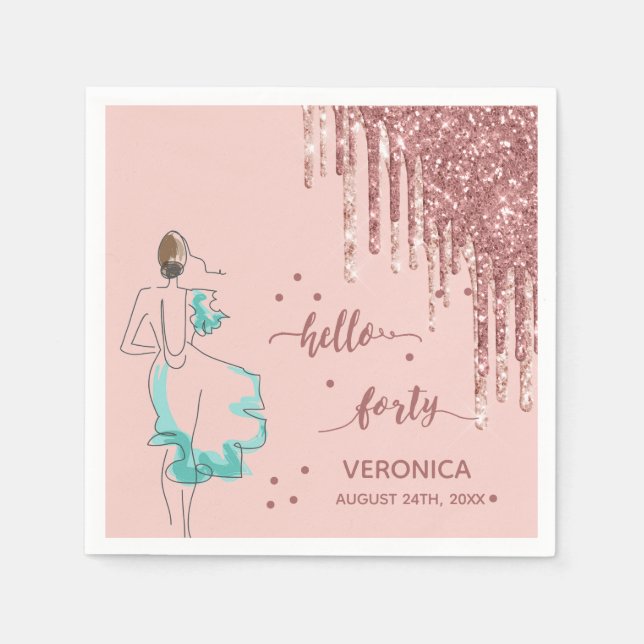 Serviette En Papier 40e anniversaire rose or parties scintillant goutt (Devant)