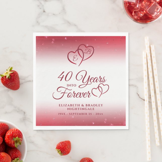 Serviette En Papier 40e Anniversaire Ruby Heart 40 ANS EN FOREVER (En situation)