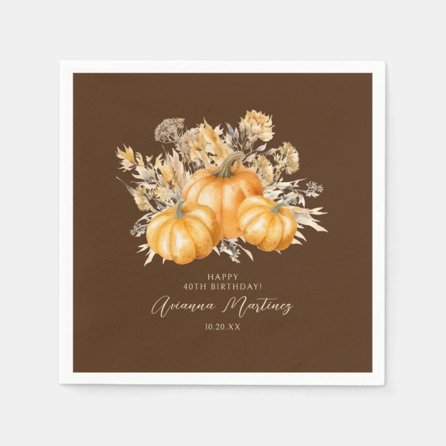 Serviette En Papier 40e anniversaire Rustic Boho Citrouille automne pe (Devant)