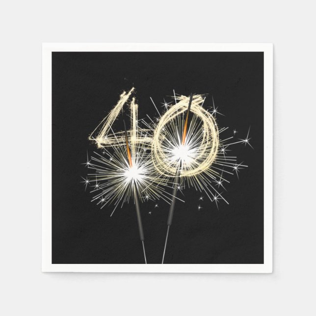 Serviette En Papier 40e anniversaire Sparklers de fête sur noir (Devant)