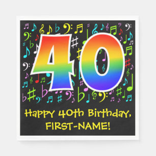 Serviette En Papier 40e anniversaire - Symboles de musique colorée, Ar