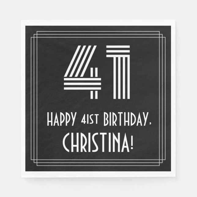 Serviette En Papier 41e anniversaire : Art Déco Inspiré Look "41" + No (Devant)