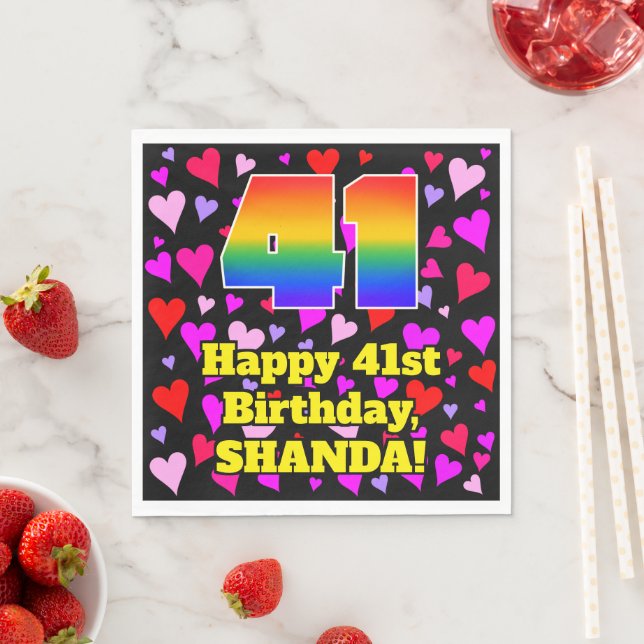 Serviette En Papier 41e Anniversaire : Motif de cœurs aimants, Arc-en- (En situation)