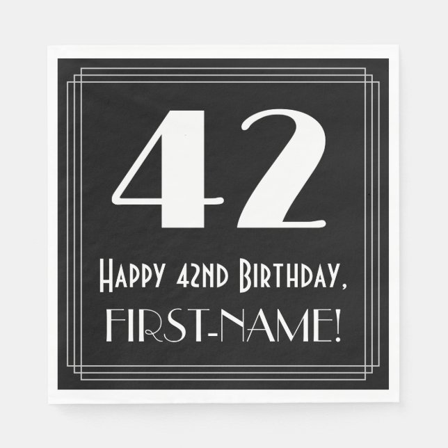 Serviette En Papier 42e anniversaire ~ Art Déco Inspiré Look "42", Nom (Devant)