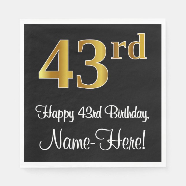 Serviette En Papier 43e anniversaire ~ Elégant luxe Faux Gold Look # (Devant)