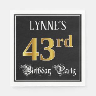 Serviette En Papier 43rd Birthday Party — Fancy Script, Faux Gold Look