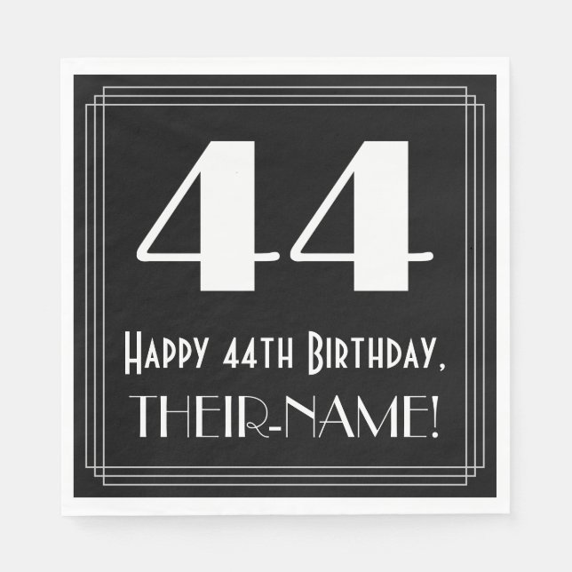 Serviette En Papier 44e anniversaire ~ Art Déco Inspiré Look "44", Nom (Devant)