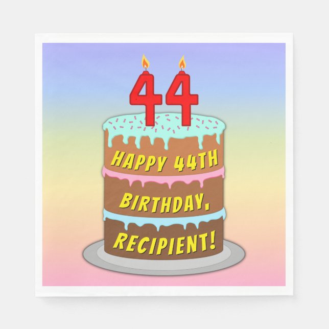 Serviette En Papier 44e anniversaire : Fun Cake and Candles + Nom pers (Devant)
