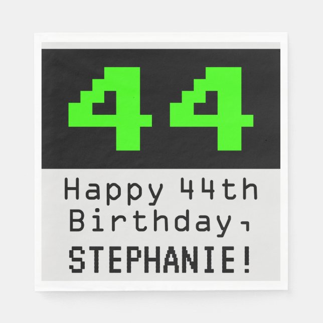 Serviette En Papier 44e anniversaire - Nerdy / Geeky Style "44" & Nom (Devant)