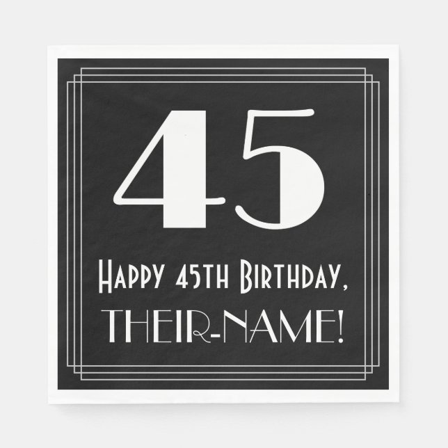 Serviette En Papier 45e anniversaire ~ Art Déco Inspiré Look "45", Nom (Devant)