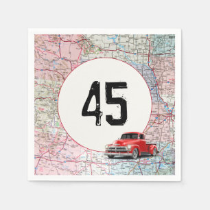 Serviette En Papier 45e anniversaire Camion rouge Retro sur la carte r