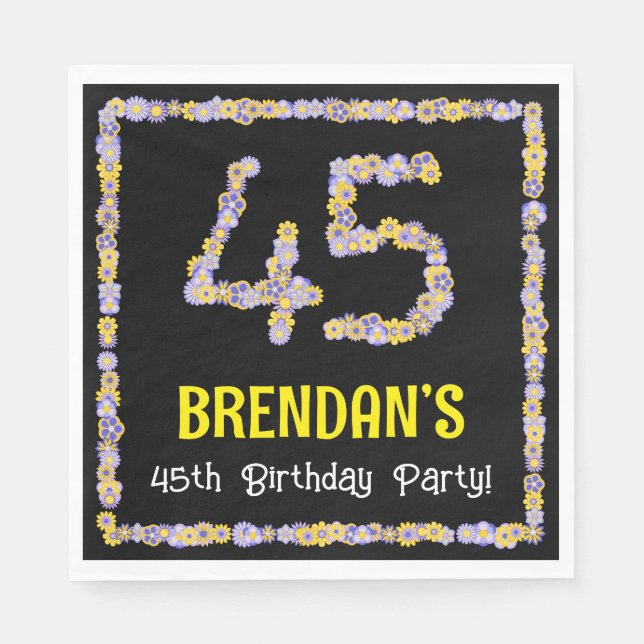 Serviette En Papier 45e Anniversaire : Nombre de fleurs florales, nom  (Devant)