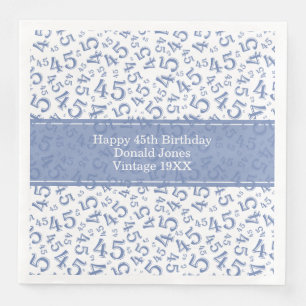 Serviette En Papier 45e anniversaire Numéro d'âge Motif bleu/blanc