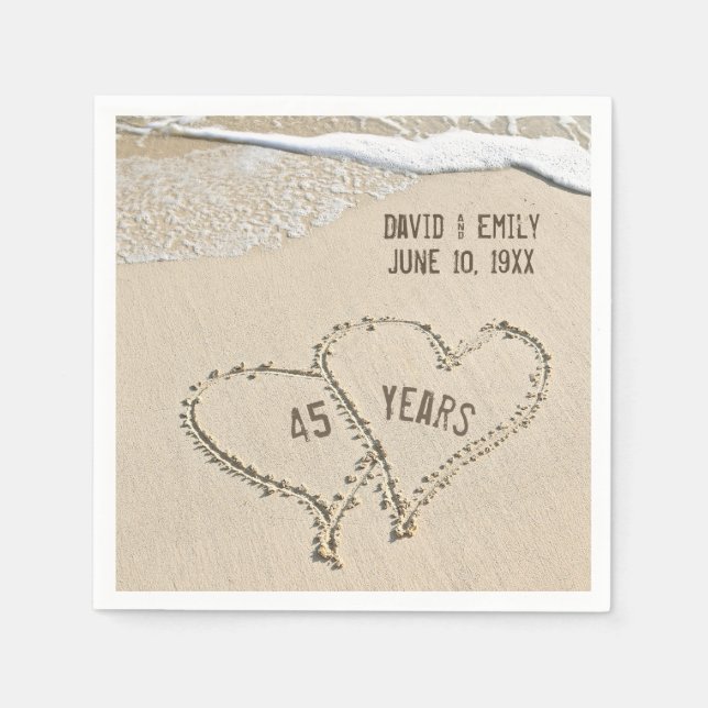 Serviette En Papier 45e Anniversaire Plage Coeurs serviettes (Devant)