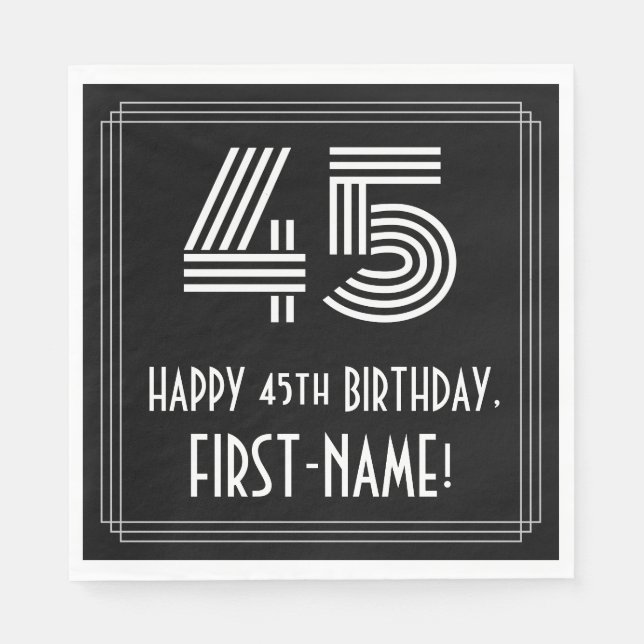 Serviette En Papier 45ème anniversaire : Art Déco Inspiré Look "45" +  (Devant)